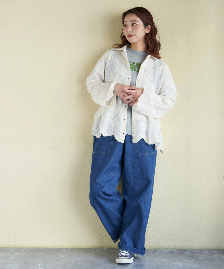 CUBE SUGAR(キューブシュガー) |【春新作】花柄 刺繍 シアー シャツ