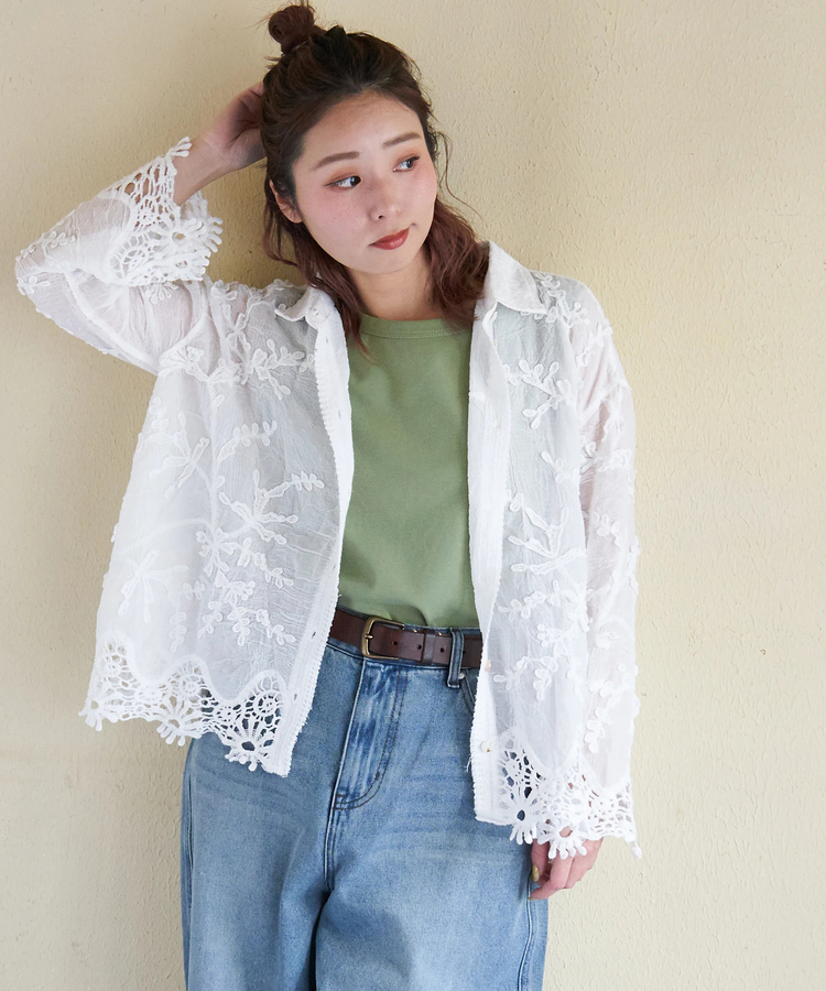 CUBE SUGAR(キューブシュガー) |【春新作】花柄 レース シアー シャツ