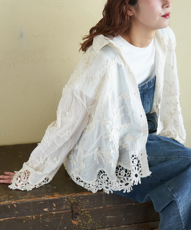 CUBE SUGAR(キューブシュガー) |【春新作】花柄 レース シアー シャツ