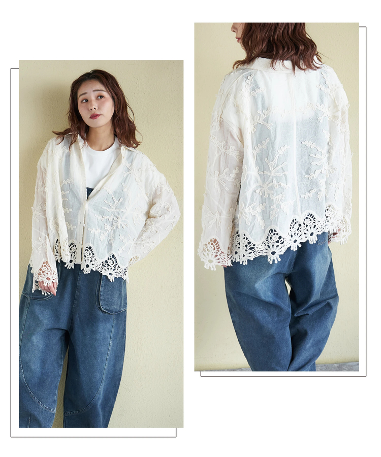 CUBE SUGAR(キューブシュガー) |【春新作】花柄 レース シアー シャツ