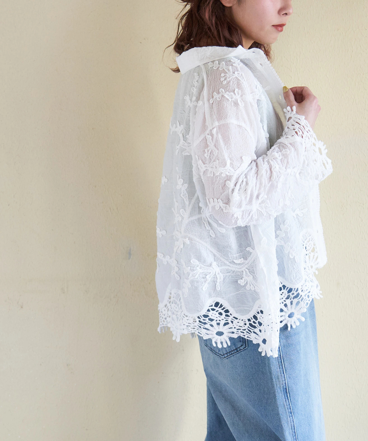 CUBE SUGAR(キューブシュガー) |【春新作】花柄 レース シアー シャツ