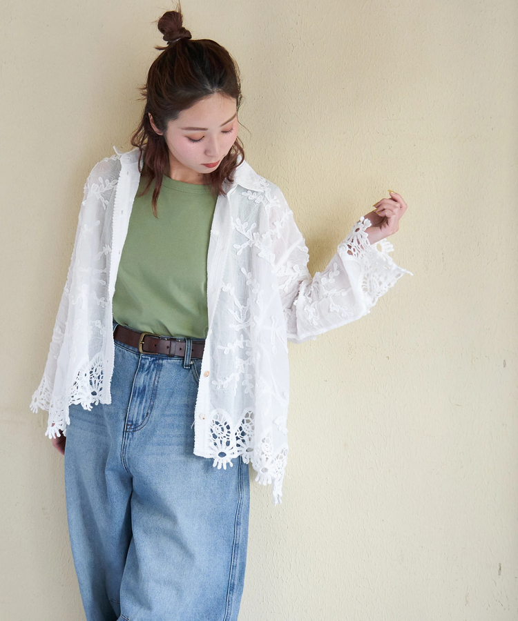 CUBE SUGAR(キューブシュガー) |【春新作】花柄 レース シアー シャツ