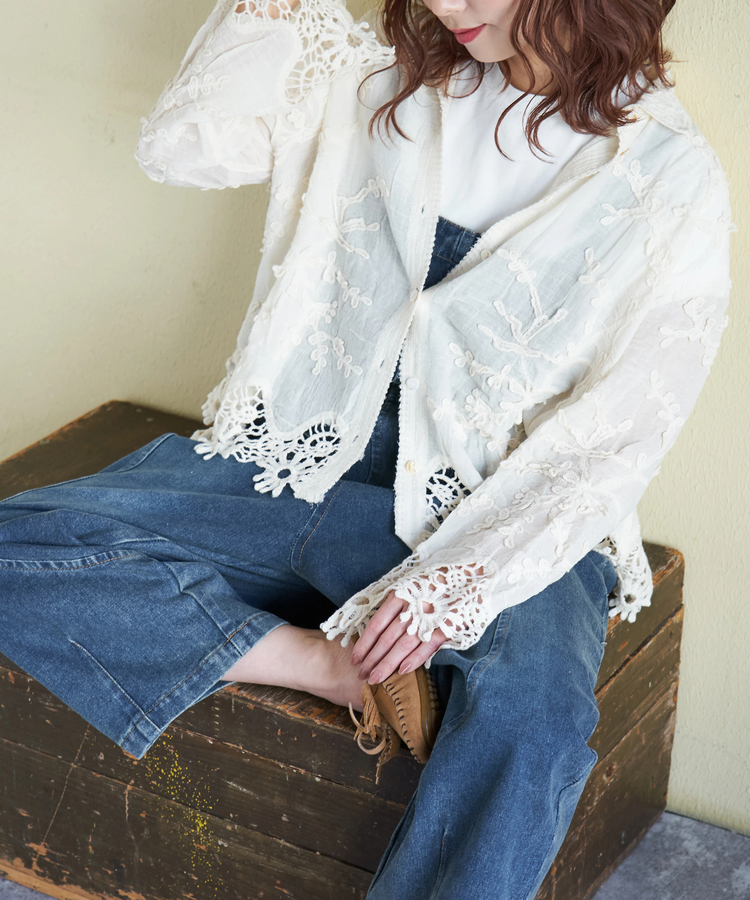 CUBE SUGAR(キューブシュガー) |【春新作】花柄 レース シアー シャツ