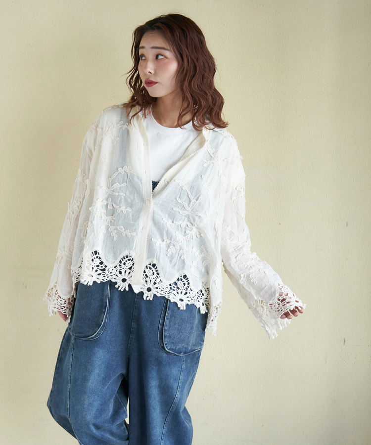 CUBE SUGAR(キューブシュガー) |【春新作】花柄 レース シアー シャツ