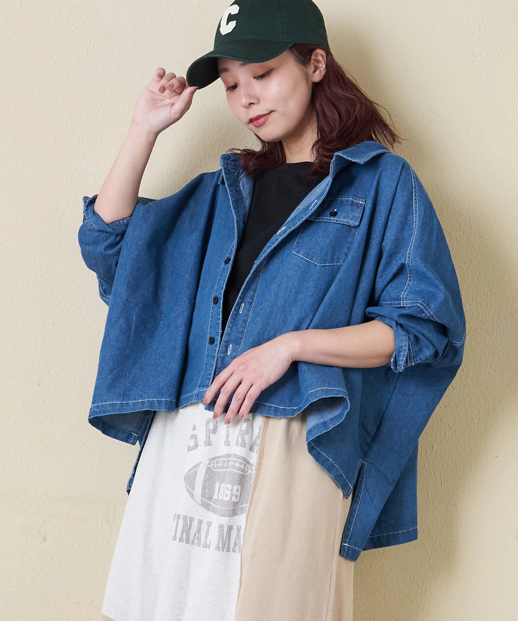 CUBE SUGAR(キューブシュガー) |【春新作】デニム ９分袖 ドルマン ショート丈 シャツ