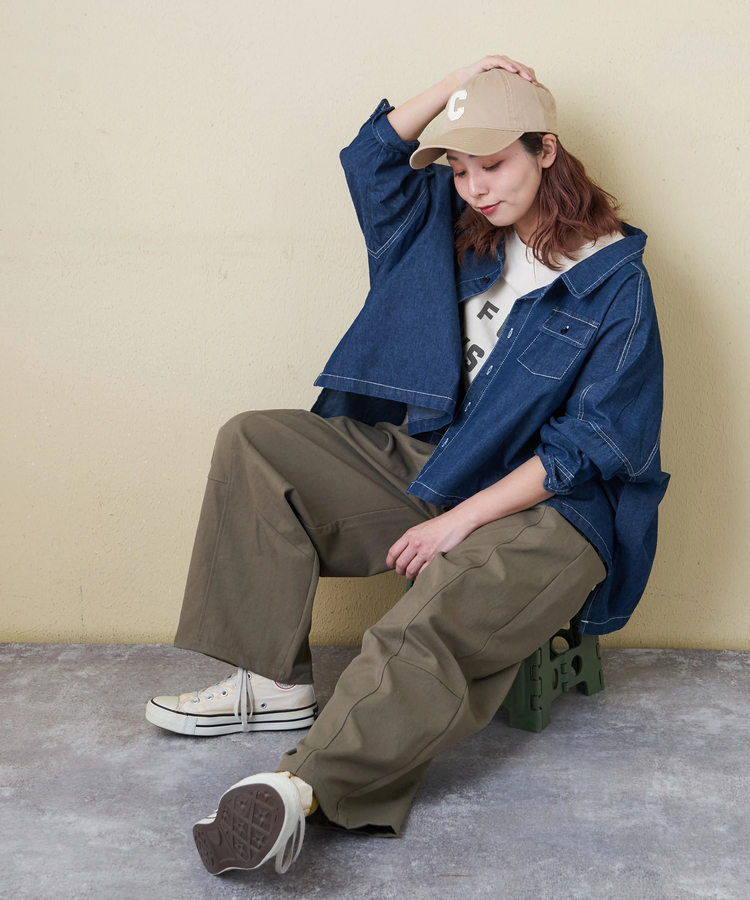 CUBE SUGAR(キューブシュガー) |【春新作】デニム ９分袖 ドルマン ショート丈 シャツ