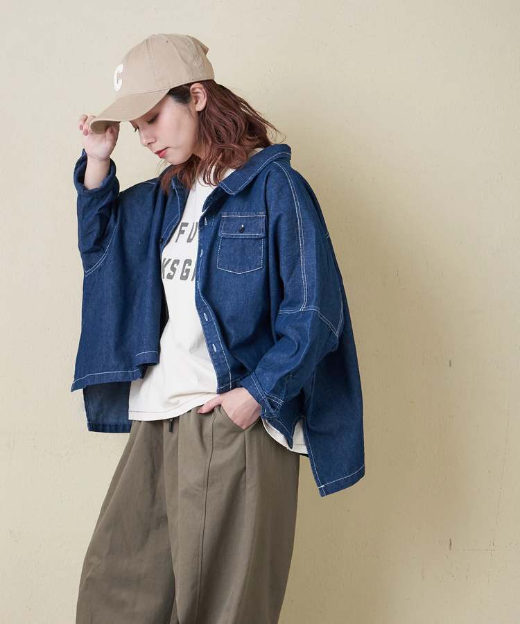 CUBE SUGAR(キューブシュガー) |【春新作】デニム ９分袖 ドルマン ショート丈 シャツ