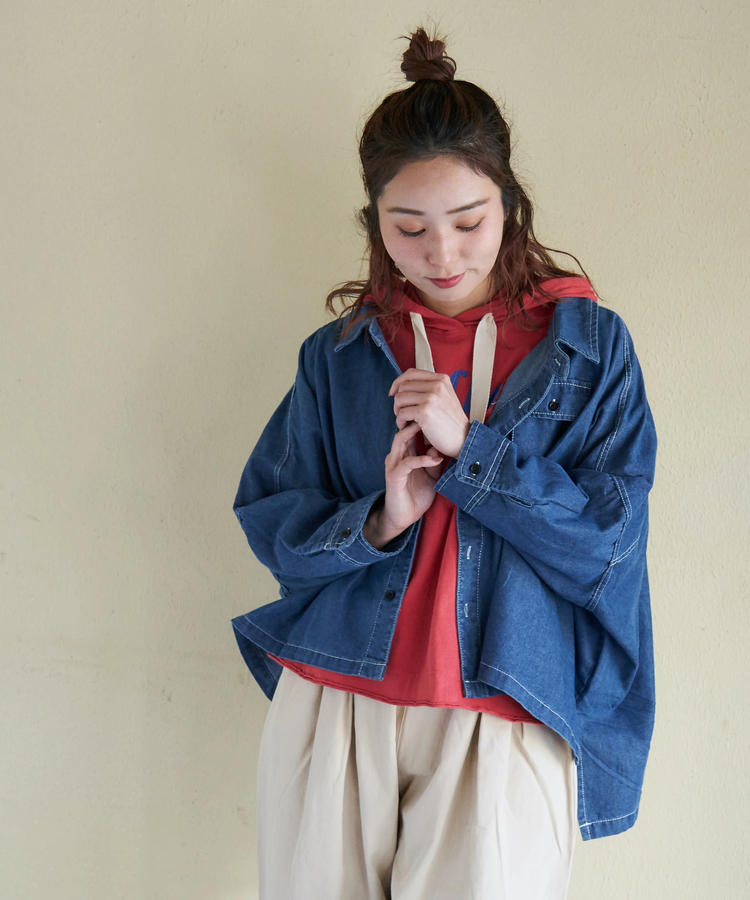 CUBE SUGAR(キューブシュガー) |【春新作】デニム ９分袖 ドルマン ショート丈 シャツ