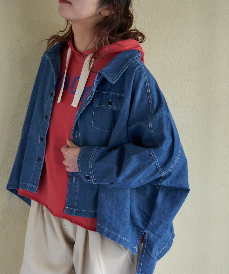 CUBE SUGAR(キューブシュガー) |【春新作】デニム ９分袖 ドルマン ショート丈 シャツ