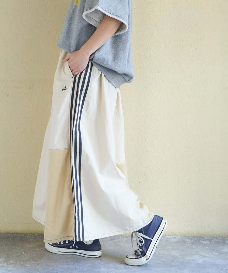 CUBE SUGAR(キューブシュガー) |【春新作ポイント2倍(2/10まで)】ナイロン × ジャージー ライン ギャザースカート