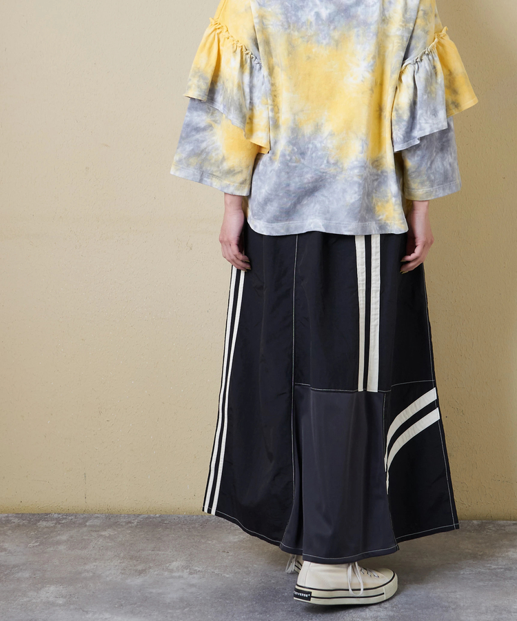 CUBE SUGAR(キューブシュガー) |【春新作ポイント2倍(2/10まで)】ナイロン × ジャージー ライン ギャザースカート