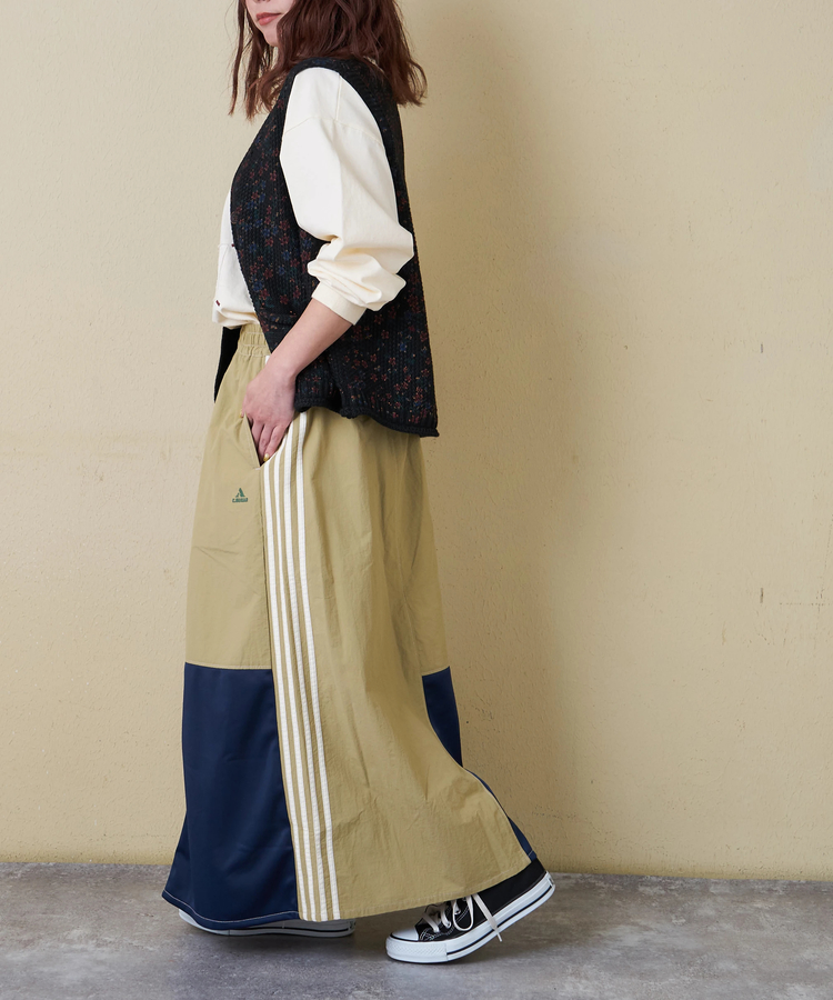 CUBE SUGAR(キューブシュガー) |【春新作ポイント2倍(2/10まで)】ナイロン × ジャージー ライン ギャザースカート