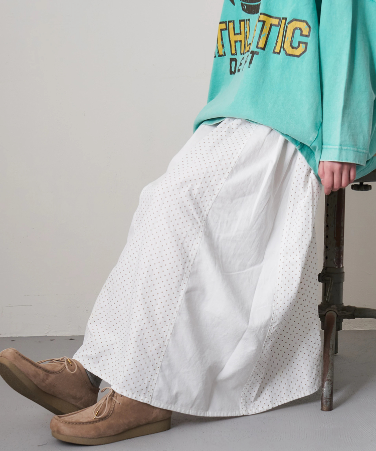 CUBE SUGAR(キューブシュガー) |【春新作8%分ポイントバック】ソフトツイル 総柄 プリント 切替 ギャザースカート