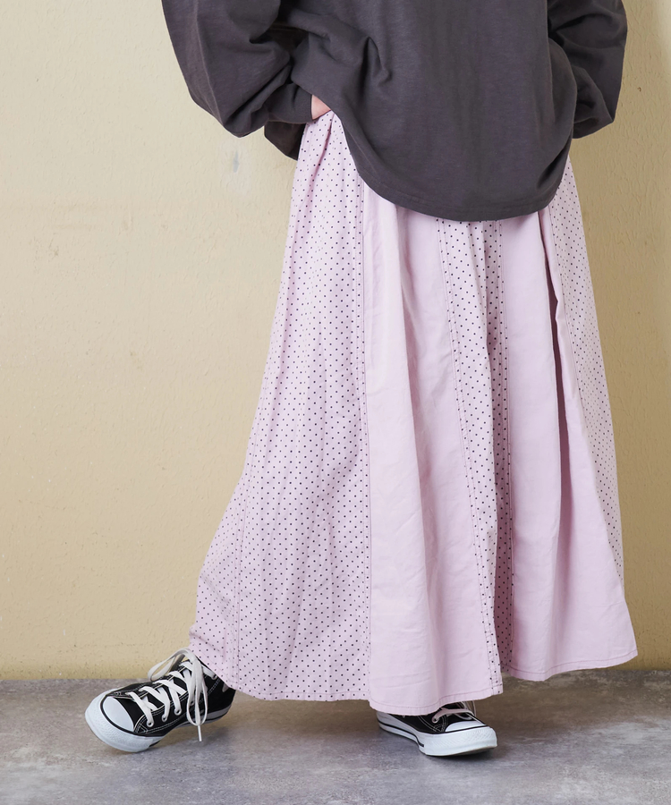 CUBE SUGAR(キューブシュガー) |【春新作8%分ポイントバック】ソフトツイル 総柄 プリント 切替 ギャザースカート