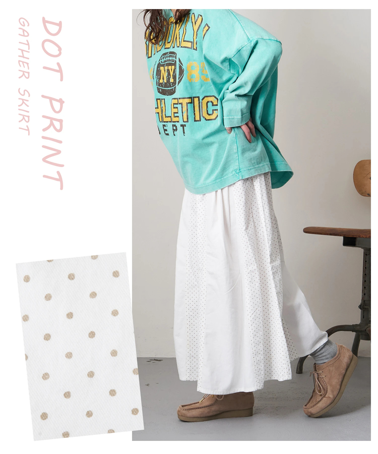 CUBE SUGAR(キューブシュガー) |【春新作8%分ポイントバック】ソフトツイル 総柄 プリント 切替 ギャザースカート