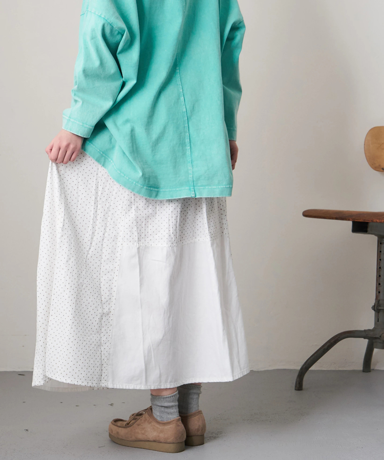 CUBE SUGAR(キューブシュガー) |【春新作8%分ポイントバック】ソフトツイル 総柄 プリント 切替 ギャザースカート