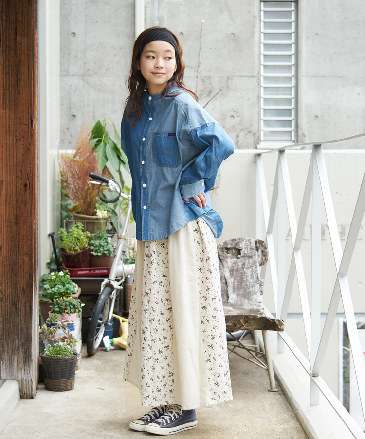 CUBE SUGAR(キューブシュガー) |【春新作8%分ポイントバック】ソフトツイル 総柄 プリント 切替 ギャザースカート