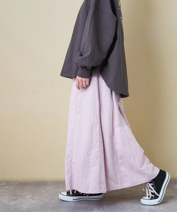 CUBE SUGAR(キューブシュガー) |【春新作8%分ポイントバック】ソフトツイル 総柄 プリント 切替 ギャザースカート