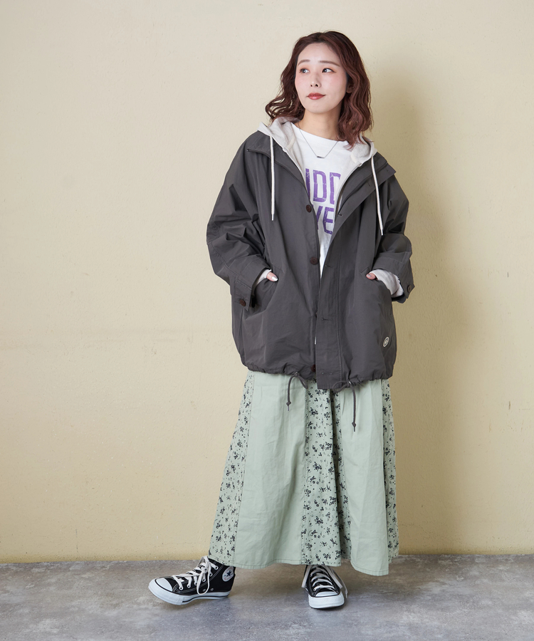 CUBE SUGAR(キューブシュガー) |【春新作8%分ポイントバック】ソフトツイル 総柄 プリント 切替 ギャザースカート