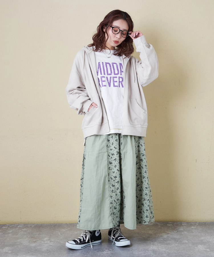 CUBE SUGAR(キューブシュガー) |【春新作8%分ポイントバック】ソフトツイル 総柄 プリント 切替 ギャザースカート