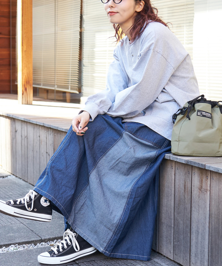 CUBE SUGAR(キューブシュガー) |【春新作8%分ポイントバック】ライトデニム 切替 ギャザースカート