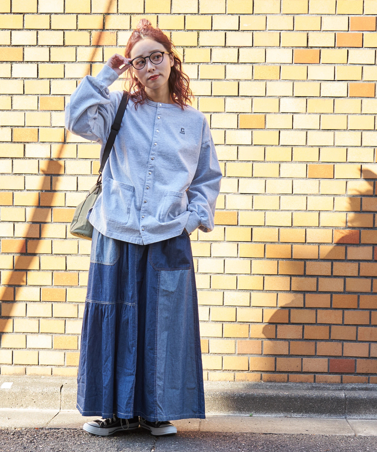 CUBE SUGAR(キューブシュガー) |【春新作8%分ポイントバック】ライトデニム 切替 ギャザースカート