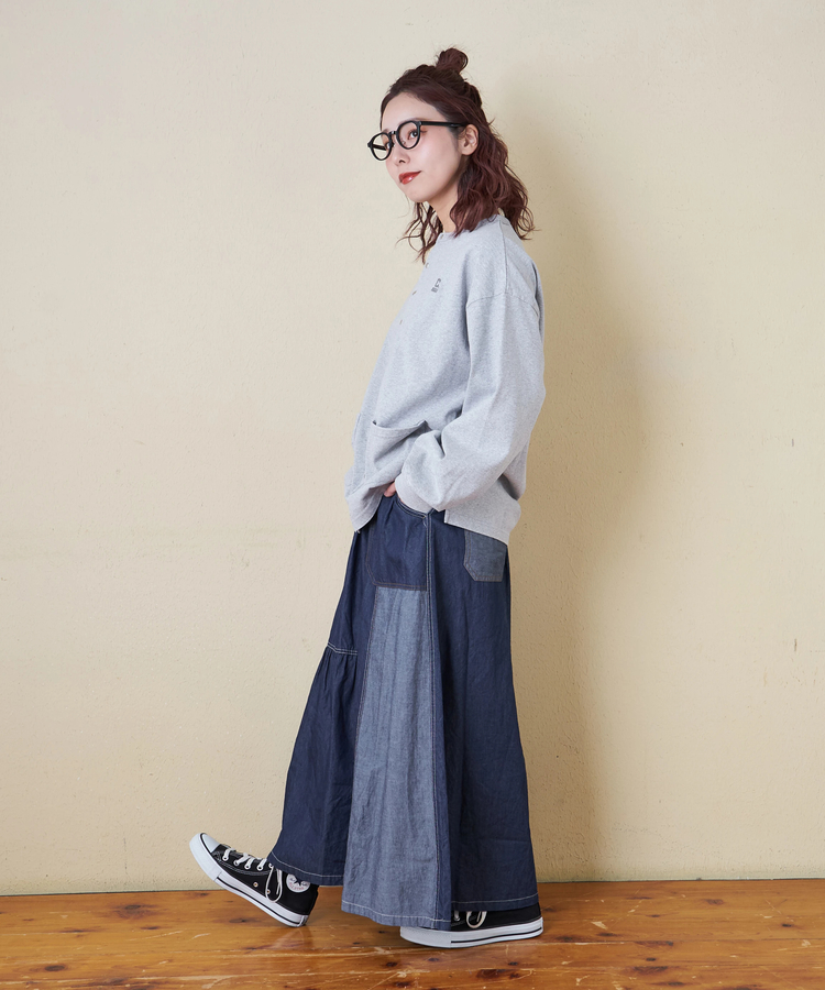CUBE SUGAR(キューブシュガー) |【春新作8%分ポイントバック】ライトデニム 切替 ギャザースカート