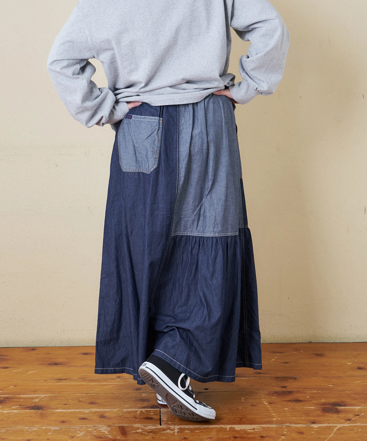 CUBE SUGAR(キューブシュガー) |【春新作8%分ポイントバック】ライトデニム 切替 ギャザースカート
