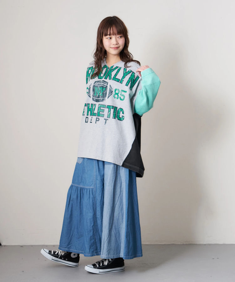 CUBE SUGAR(キューブシュガー) |【春新作8%分ポイントバック】ライトデニム 切替 ギャザースカート