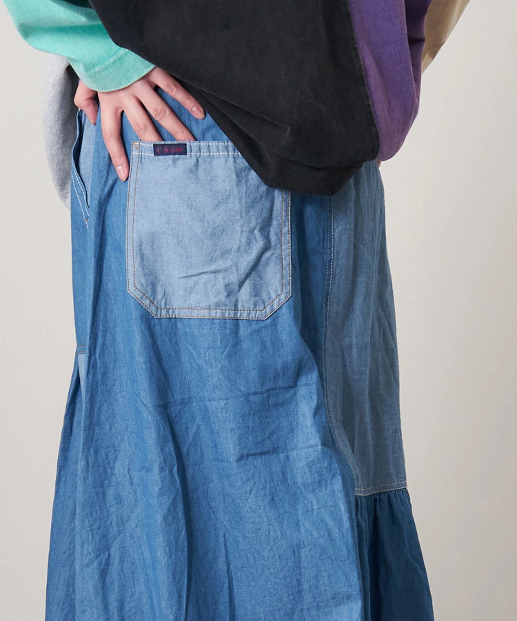 CUBE SUGAR(キューブシュガー) |【春新作8%分ポイントバック】ライトデニム 切替 ギャザースカート