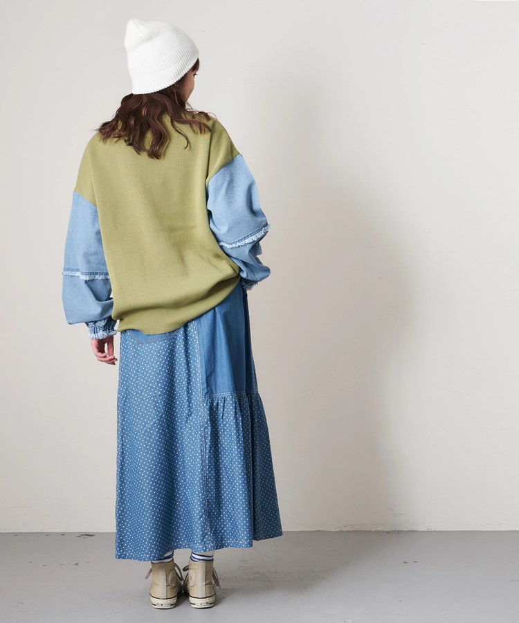 CUBE SUGAR(キューブシュガー) |≪インスタグラム先行公開！1/19販売予定≫【春新作8%分ポイントバック】ライトデニム 抜染プリント 切替 ギャザースカート