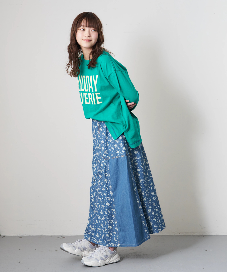 CUBE SUGAR(キューブシュガー) |≪インスタグラム先行公開！1/19販売予定≫【春新作8%分ポイントバック】ライトデニム 抜染プリント 切替 ギャザースカート