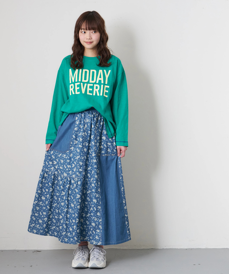 CUBE SUGAR(キューブシュガー) |≪インスタグラム先行公開！1/19販売予定≫【春新作8%分ポイントバック】ライトデニム 抜染プリント 切替 ギャザースカート