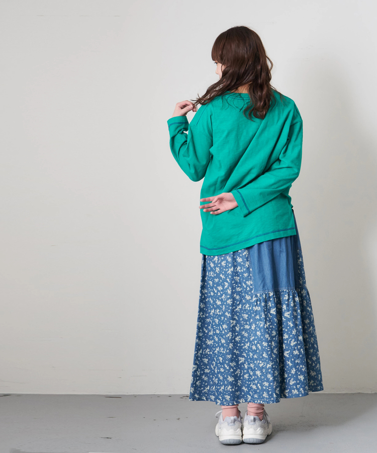 CUBE SUGAR(キューブシュガー) |≪インスタグラム先行公開！1/19販売予定≫【春新作8%分ポイントバック】ライトデニム 抜染プリント 切替 ギャザースカート