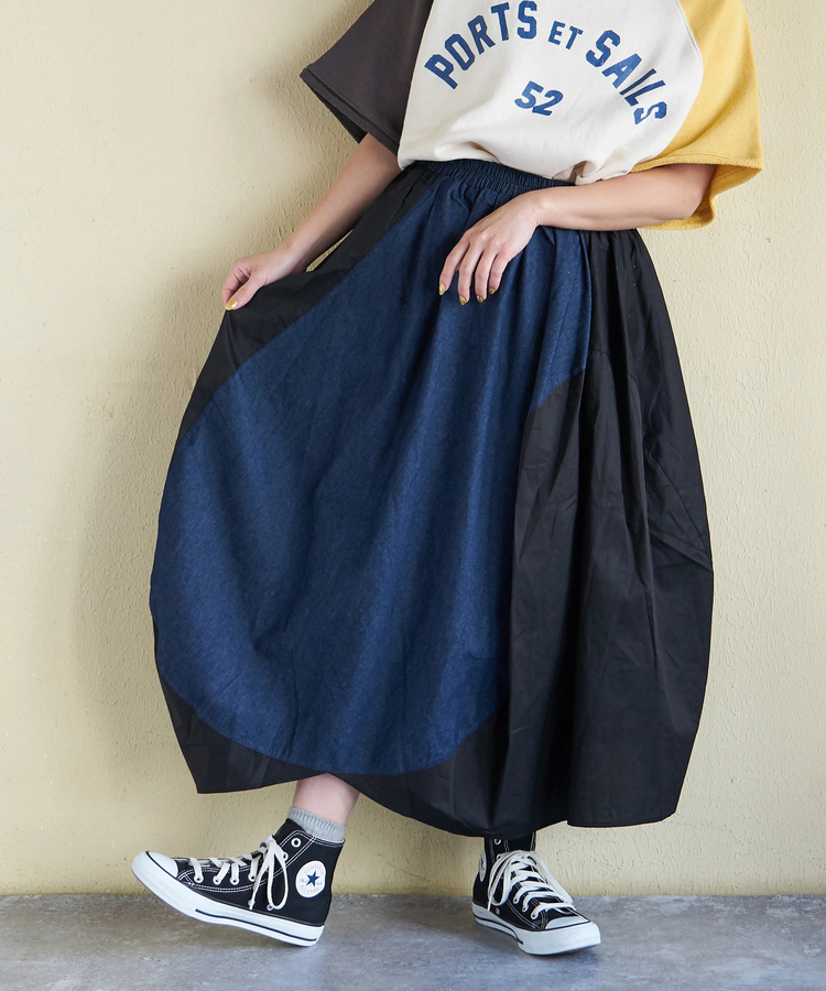 CUBE SUGAR(キューブシュガー) |【春新作ポイント2倍(2/10まで)】デニム × ツイル バルーンスカート