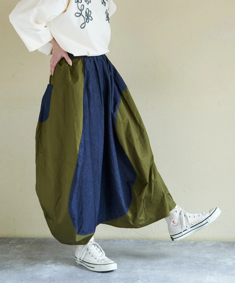 CUBE SUGAR(キューブシュガー) |【春新作ポイント2倍(2/10まで)】デニム × ツイル バルーンスカート