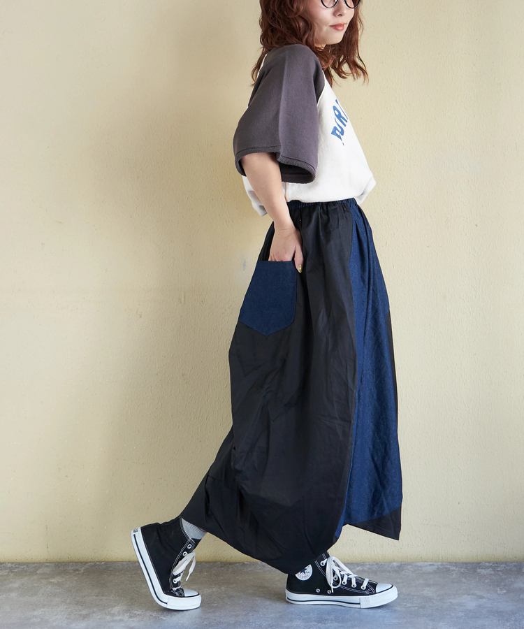 CUBE SUGAR(キューブシュガー) |【春新作ポイント2倍(2/10まで)】デニム × ツイル バルーンスカート