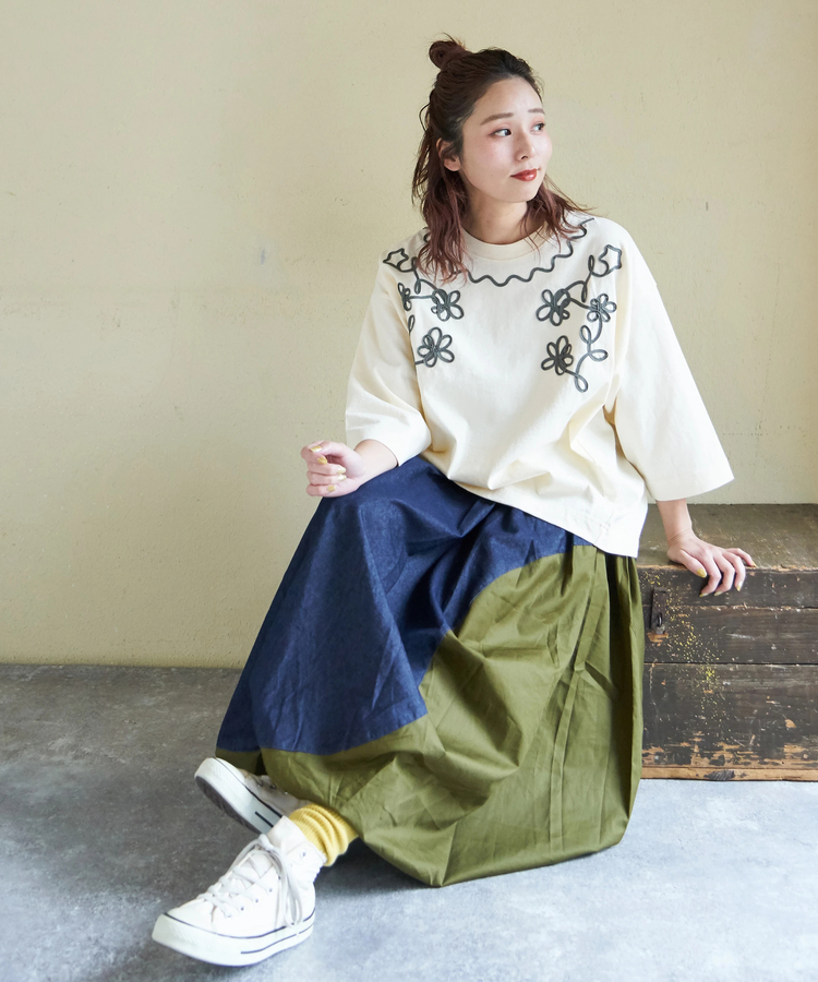 CUBE SUGAR(キューブシュガー) |【春新作ポイント2倍(2/10まで)】デニム × ツイル バルーンスカート