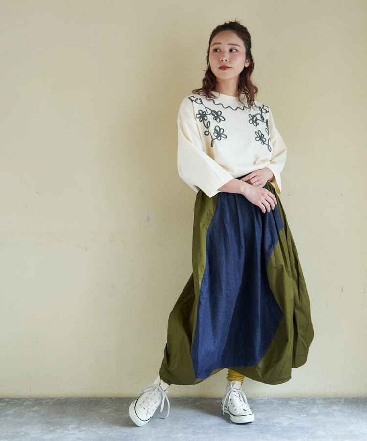 CUBE SUGAR(キューブシュガー) |【春新作ポイント2倍(2/10まで)】デニム × ツイル バルーンスカート