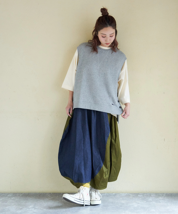 CUBE SUGAR(キューブシュガー) |【春新作ポイント2倍(2/10まで)】デニム × ツイル バルーンスカート