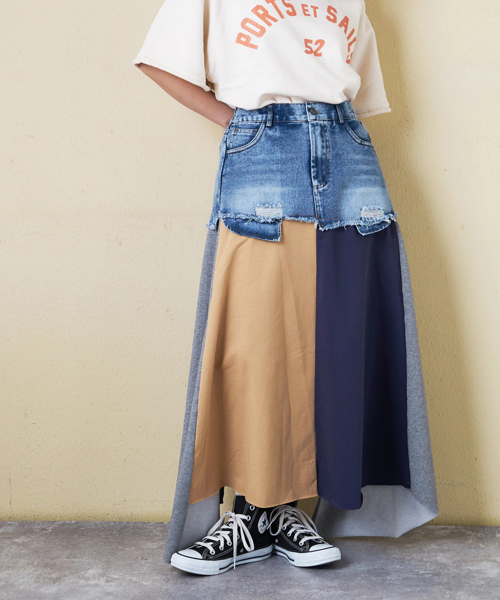 スカート injiri 春新作】デニム × ジャージ クレイジー スカート｜ファッション通販