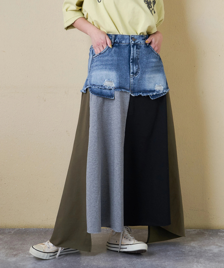 CUBE SUGAR(キューブシュガー) |【春新作】デニム × ジャージ クレイジー スカート