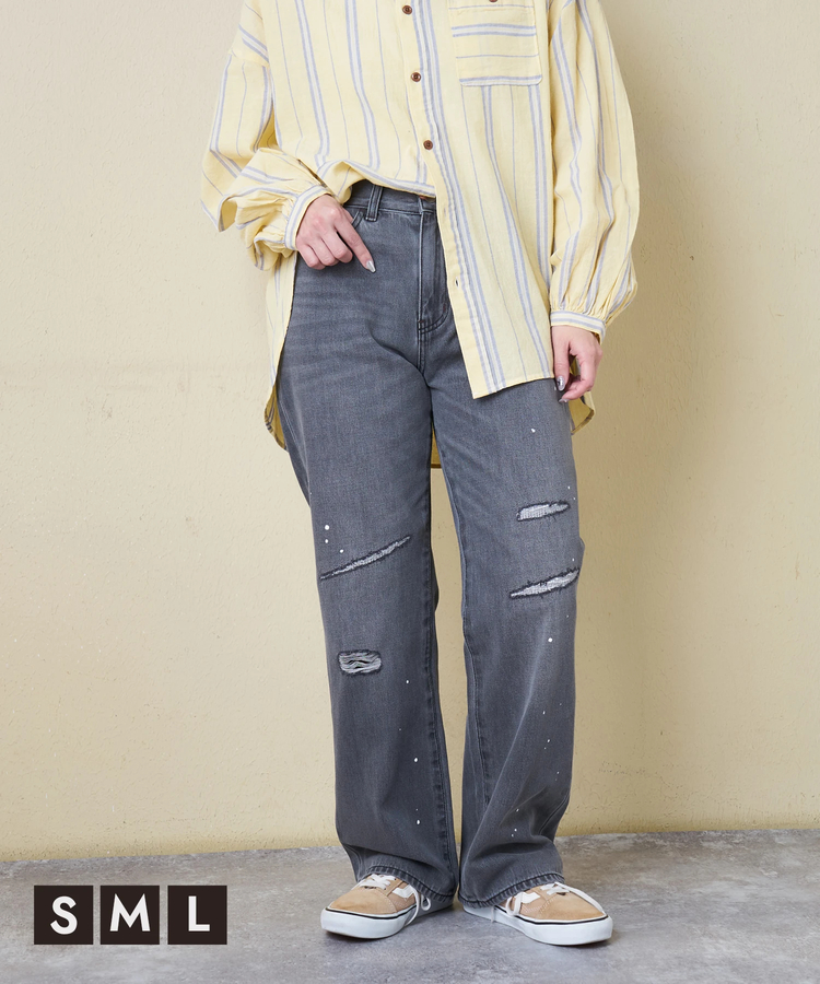 CUBE SUGAR(キューブシュガー) |【春新作8%分ポイントバック】10オンス デニム ダメージ ストレート パンツ