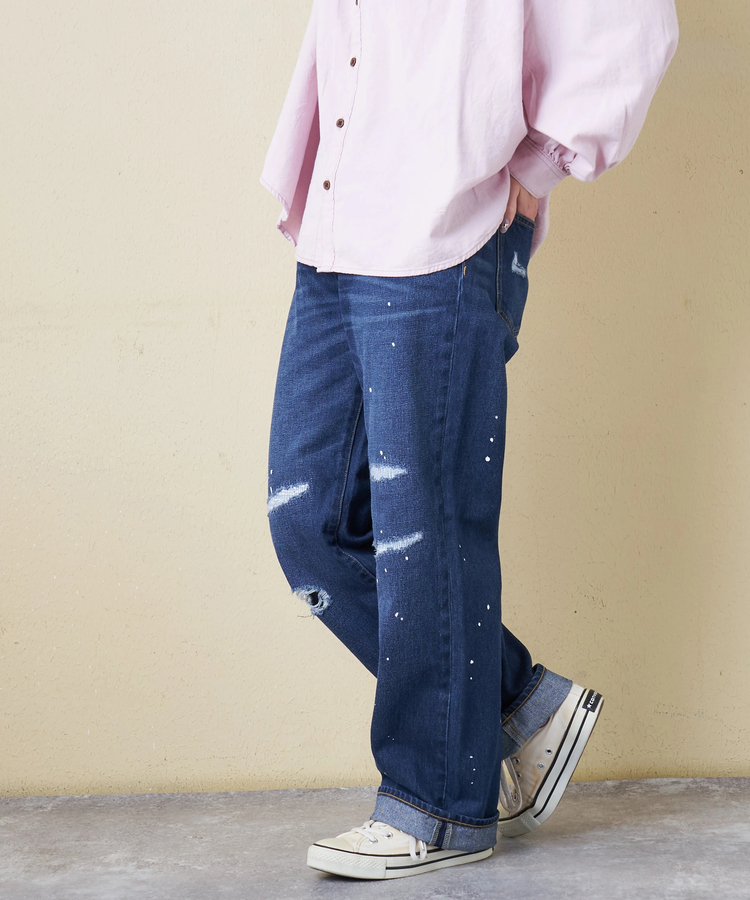 CUBE SUGAR(キューブシュガー) |【春新作8%分ポイントバック】10オンス デニム ダメージ ストレート パンツ