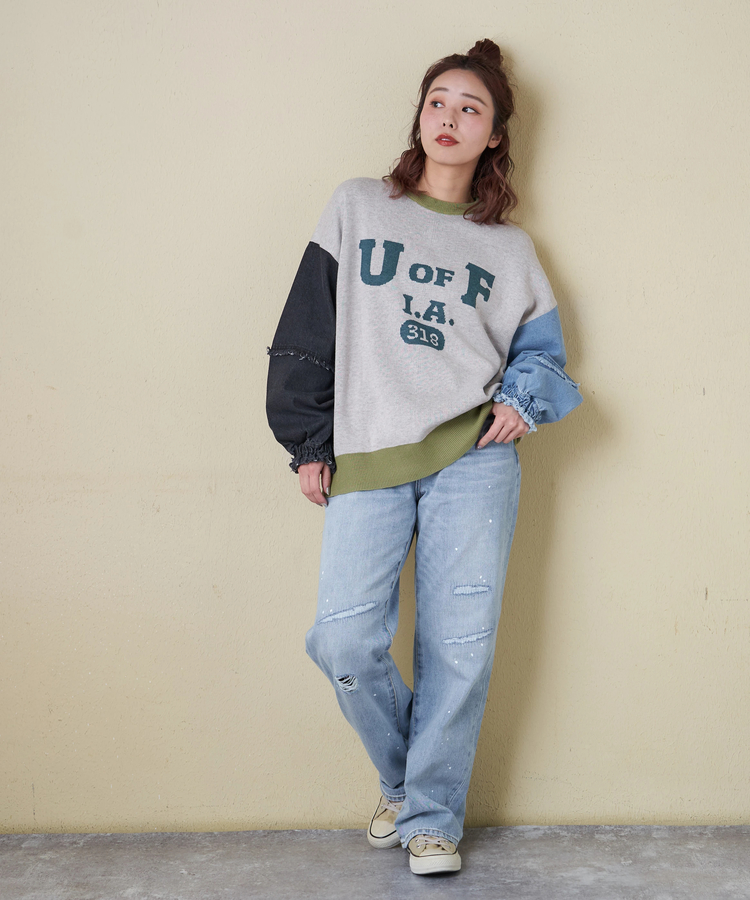 CUBE SUGAR(キューブシュガー) |【春新作8%分ポイントバック】10オンス デニム ダメージ ストレート パンツ