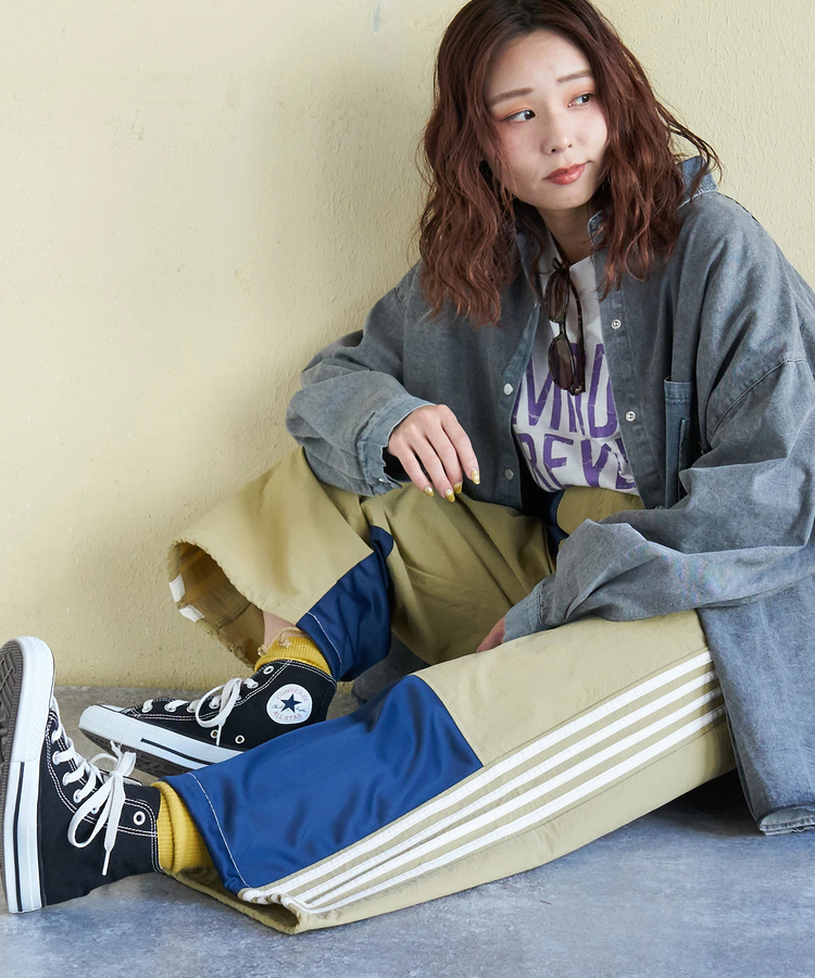 CUBE SUGAR(キューブシュガー) |【春新作ポイント2倍(2/10まで)】ナイロン × ジャージー ライン トラックパンツ