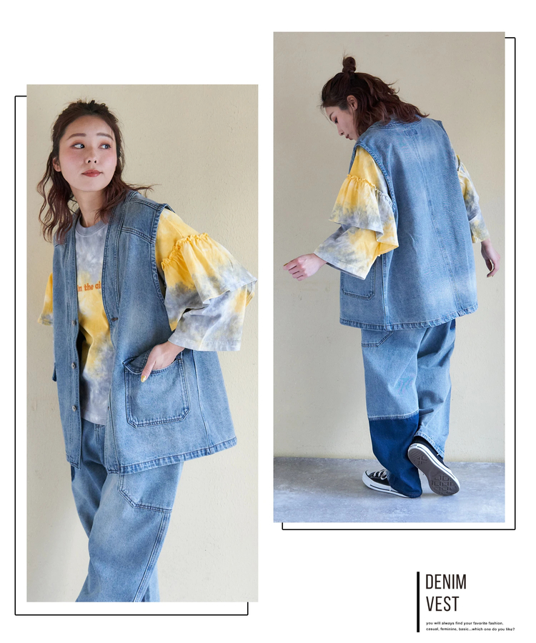 CUBE SUGAR(キューブシュガー) |【春新作ポイント2倍(2/10まで)】11オンス デニム Vネック ベスト
