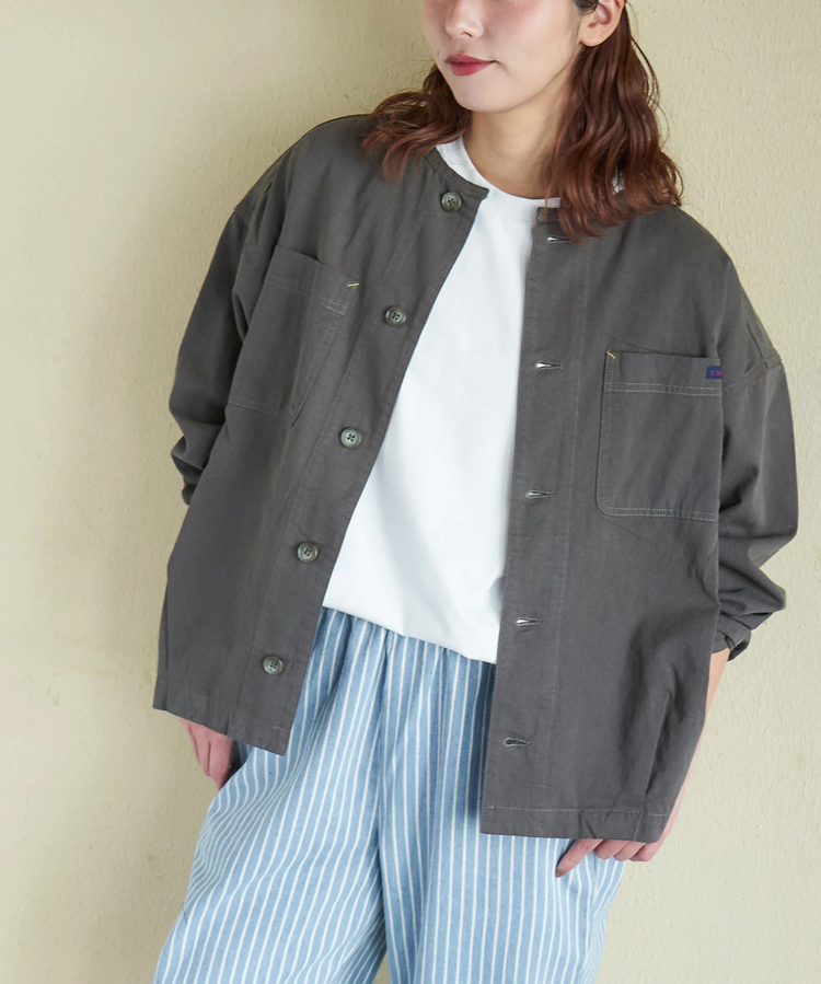 CUBE SUGAR(キューブシュガー) |【春新作】コットン ツイル ノーカラー バルーン ジャケット