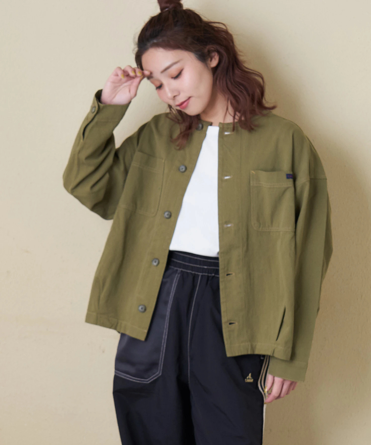 CUBE SUGAR(キューブシュガー) |【春新作】コットン ツイル ノーカラー バルーン ジャケット