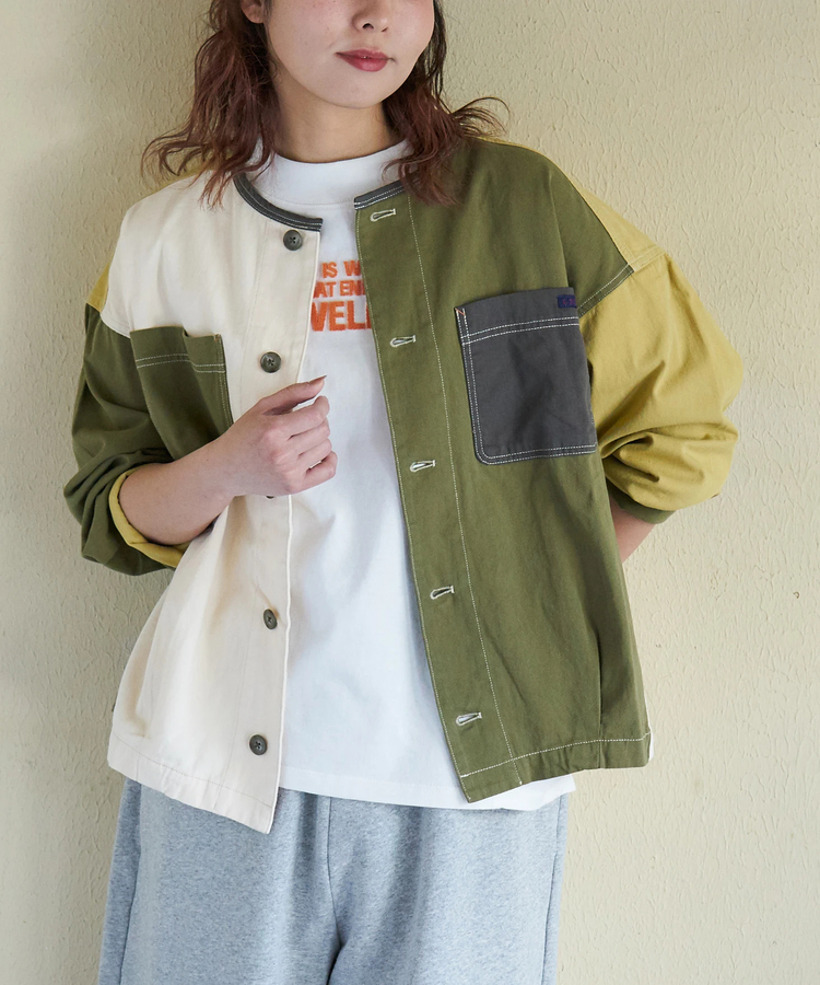 CUBE SUGAR(キューブシュガー) |【春新作】コットン ツイル ノーカラー バルーン ジャケット